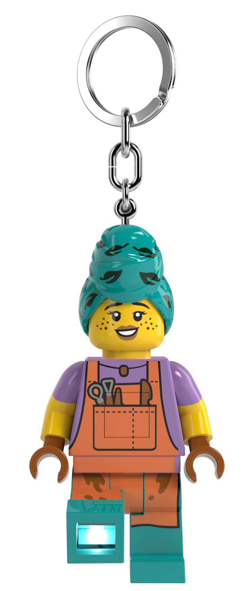 brelok z latarką LEGO Garncarka figurka z zielonym turbanem i fioletową bluzką