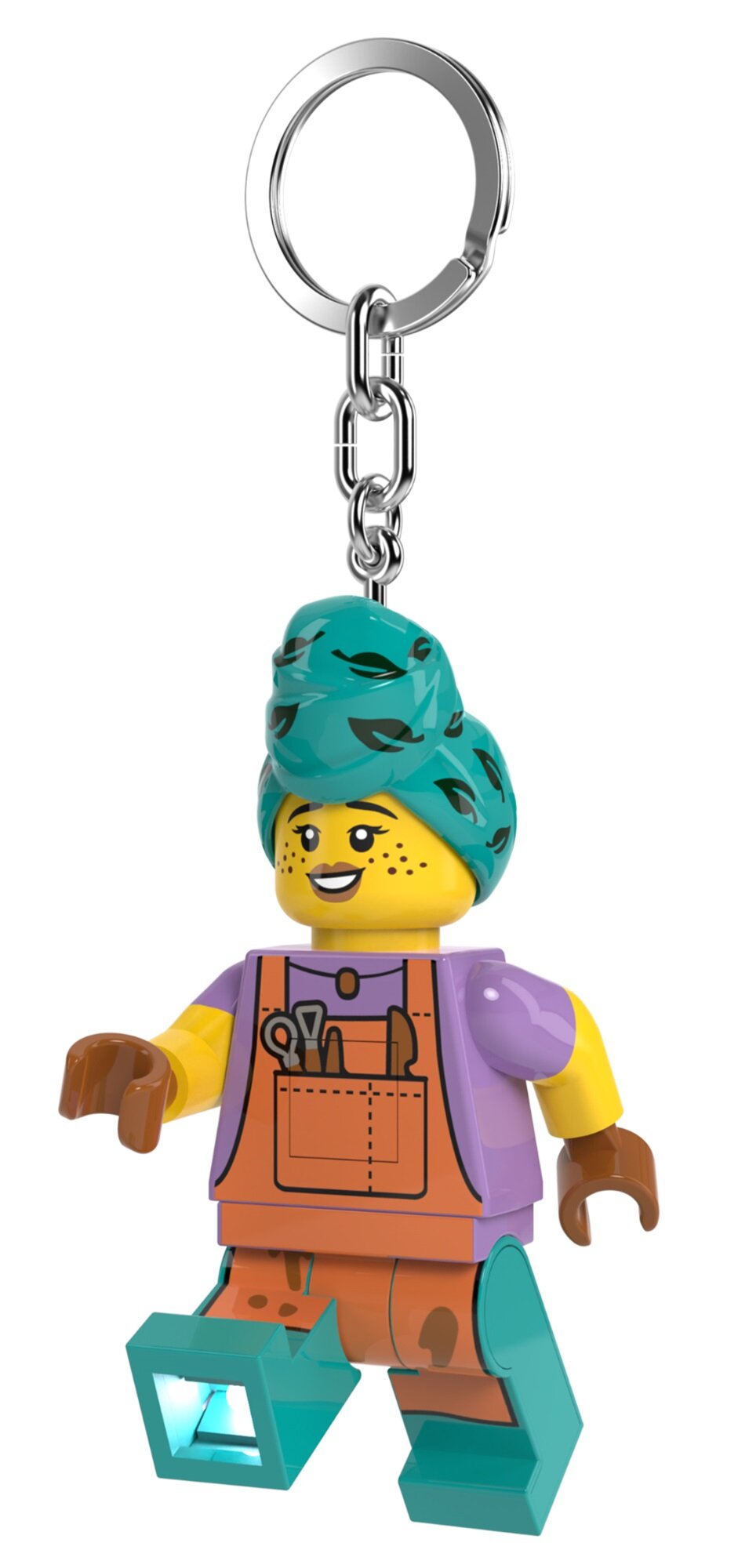 Brelok z latarką LEGO Garncarka w kolorowym stroju z turkusową chustą na głowie