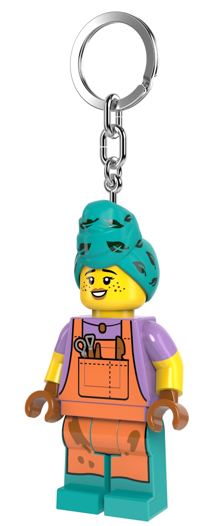 brelok z latarką LEGO Garncarka minifigurka z zieloną chustą i pomarańczowym kombinezonem
