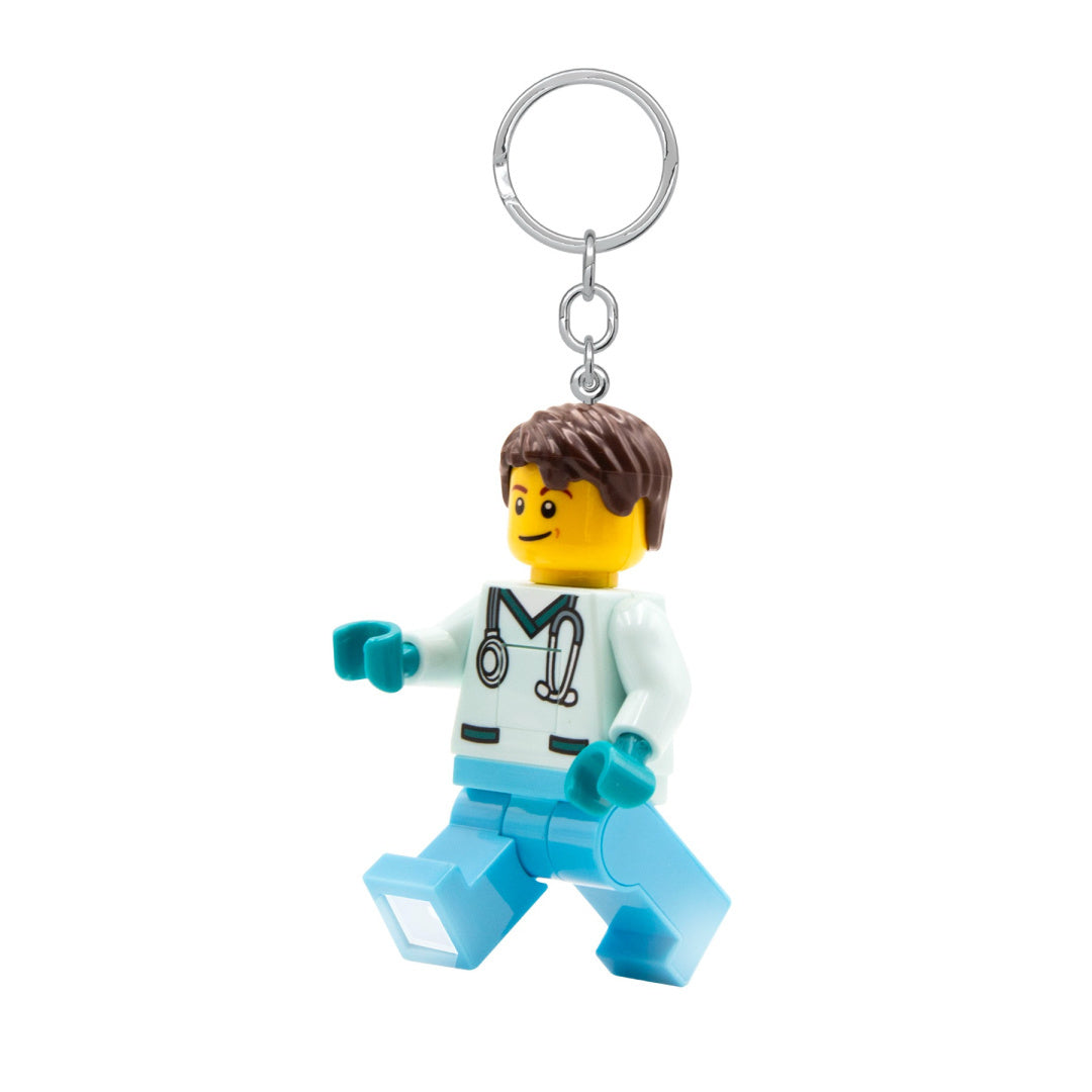 brelok LEGO latarka pielęgniarz z figurką pielęgniarza w uniformie medycznym i stetoskopem