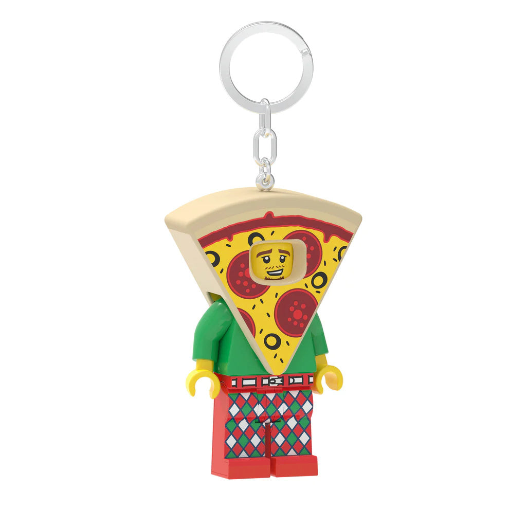 MOB brelok LEGO z latarką w kształcie figurki z pizzą i kolorowym ubraniem