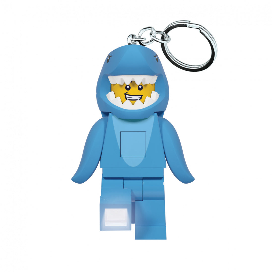 MOB brelok LEGO z latarką w kształcie niebieskiego rekina z uśmiechniętą minifigurką