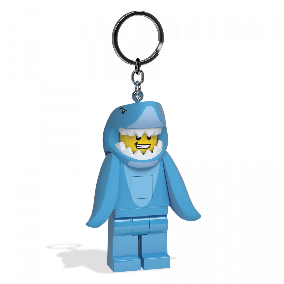 Brelok LEGO z latarką przedstawiający minifigurkę w kostiumie rekina niebieski