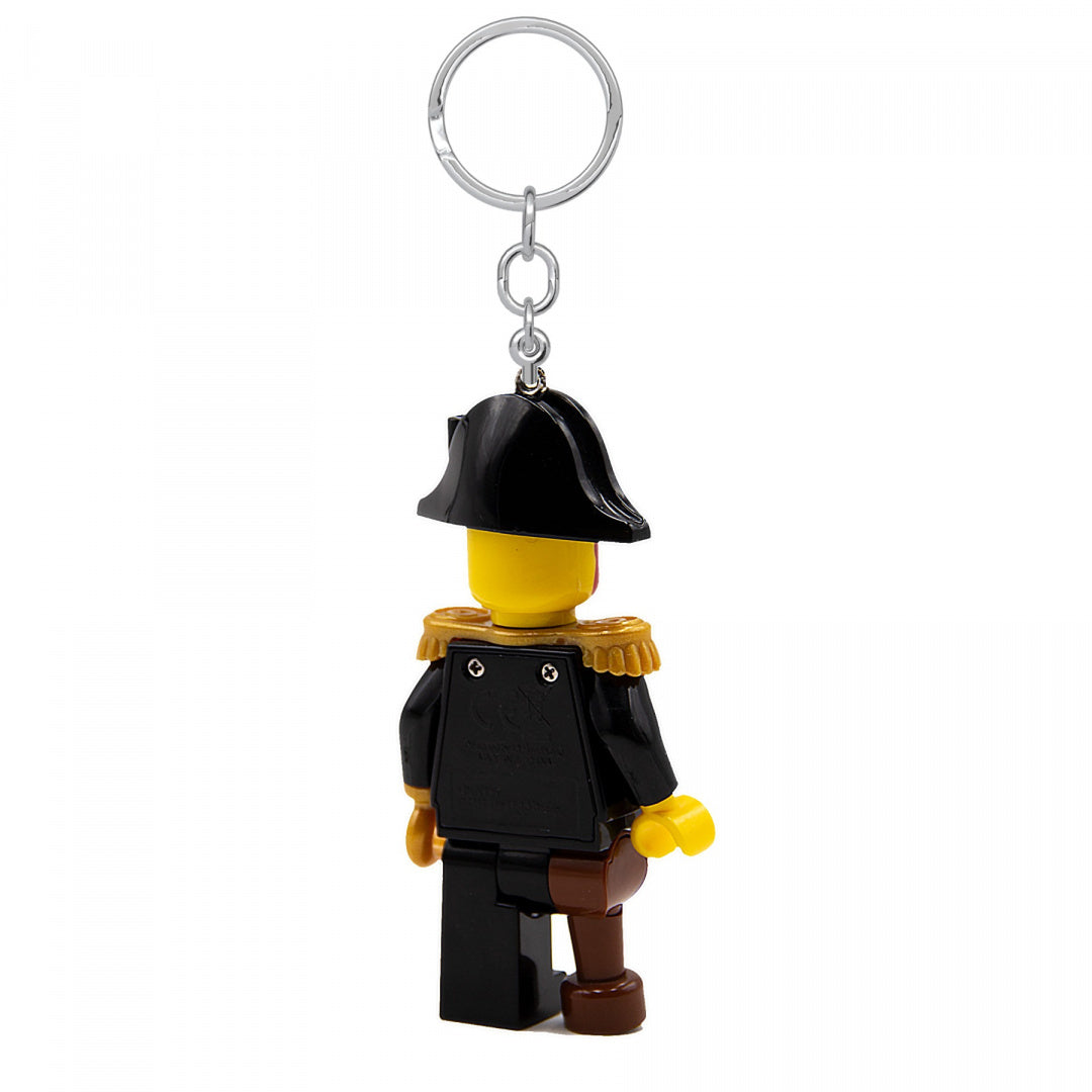 Brelok LEGO z latarką w kształcie figurki pirata z czarnym kapeluszem i drewnianą nogą