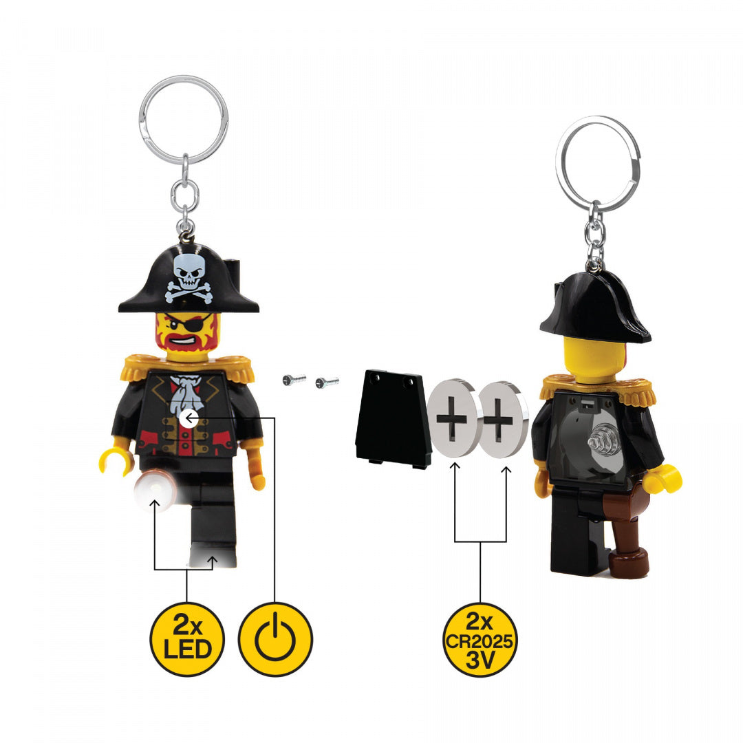 Brelok LEGO z latarką pirat MOB z dwoma diodami LED i wymiennymi bateriami CR2025