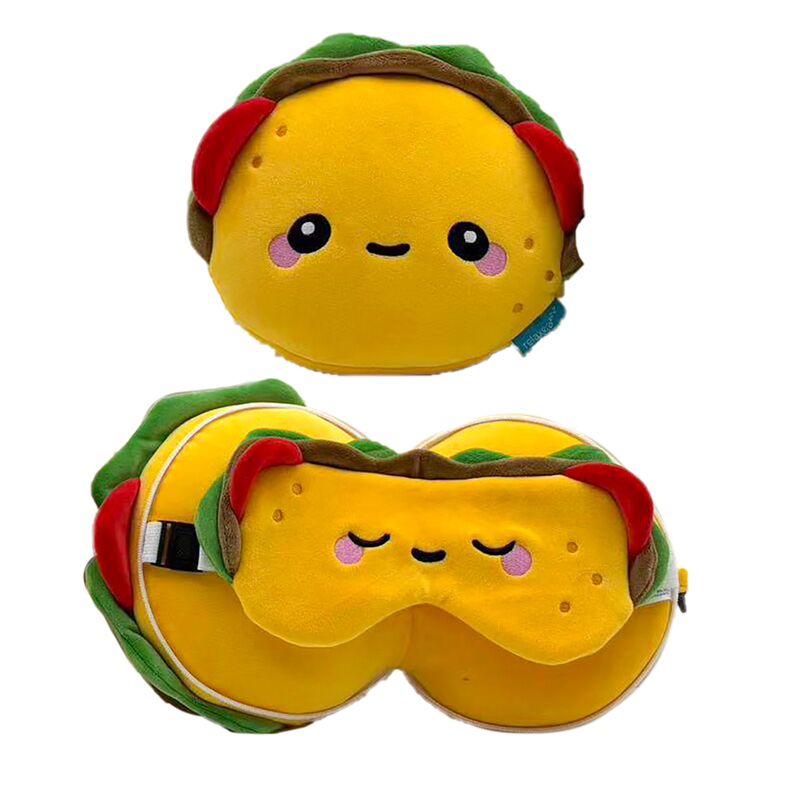 Pluszowa poduszka podróżna i opaska na oczy z motywem taco w żółtym kolorze od Puckator
