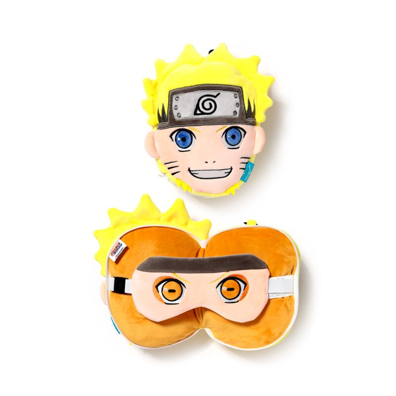 Pluszowa poduszka podróżna Naruto z motywem twarzy i opaski na oczy w jaskrawych kolorach
