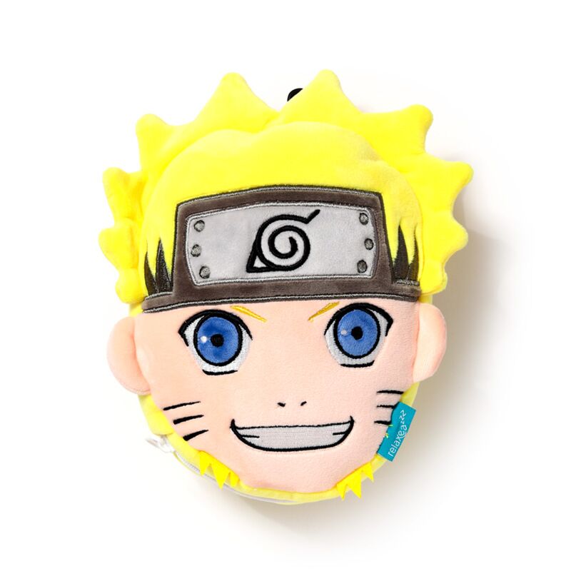 Pluszowa poduszka podróżna Naruto w kształcie twarzy bohatera z jasnymi żółtymi włosami