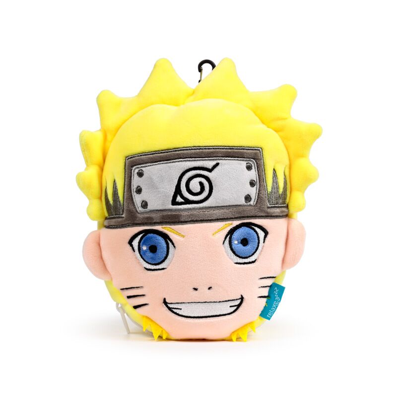 Pluszowa poduszka podróżna Naruto w kształcie głowy bohatera z niebieskimi oczami i żółtymi włosami