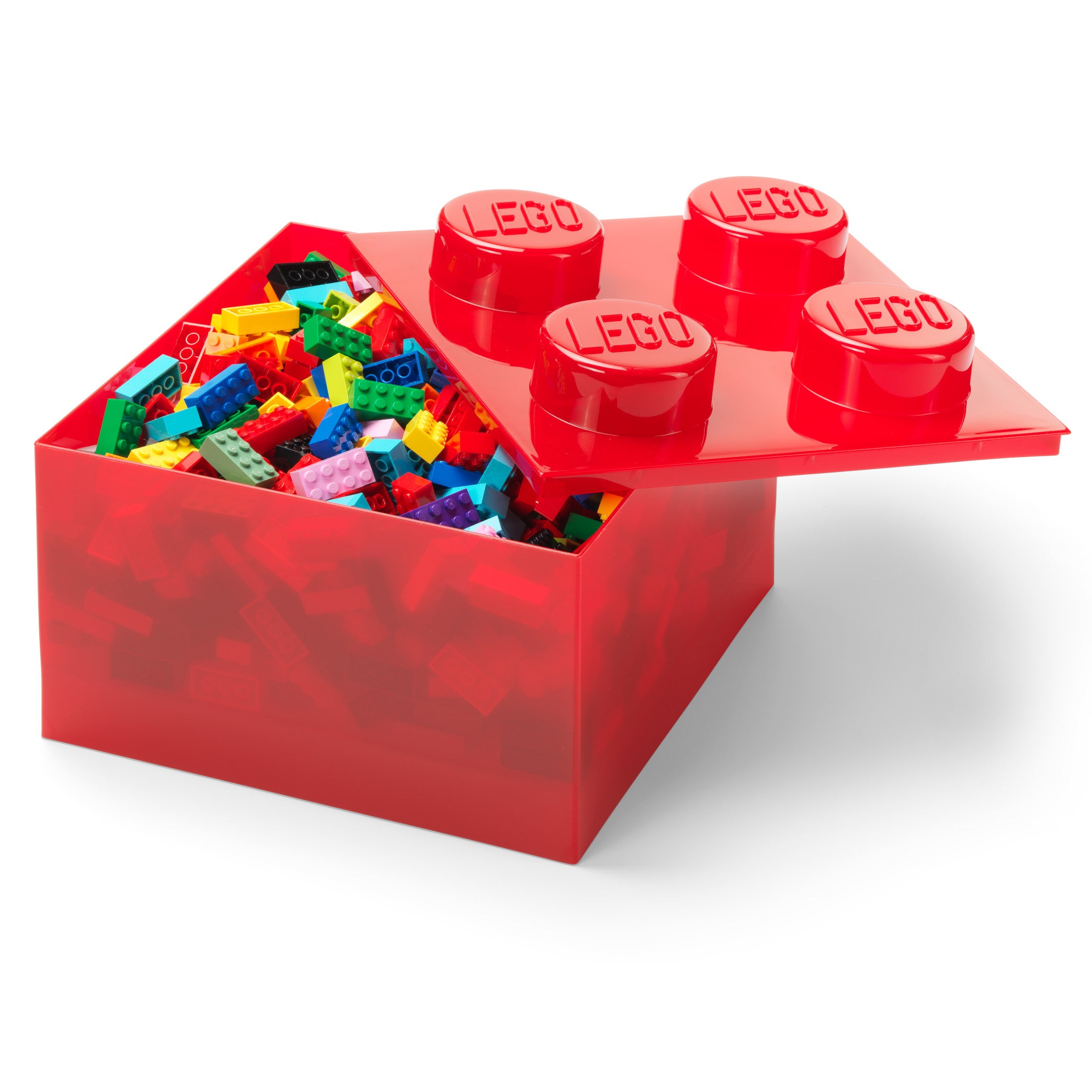 Pojemnik klocek LEGO® Brick 4 z pokrywką (Przezroczysty czerwony)