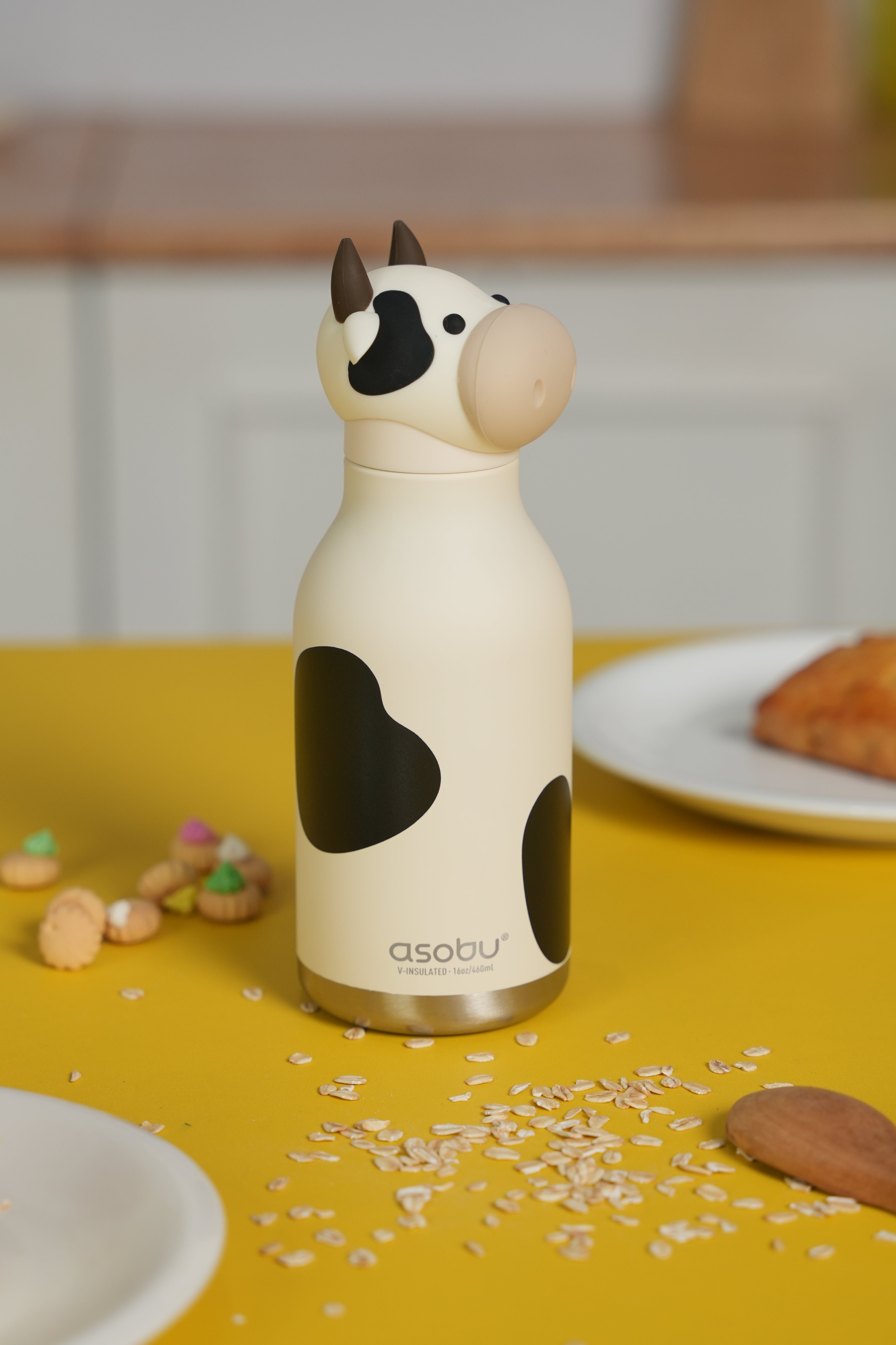 Butelka termiczna ze słomką Bestie Asobu – Krowa 460 ml