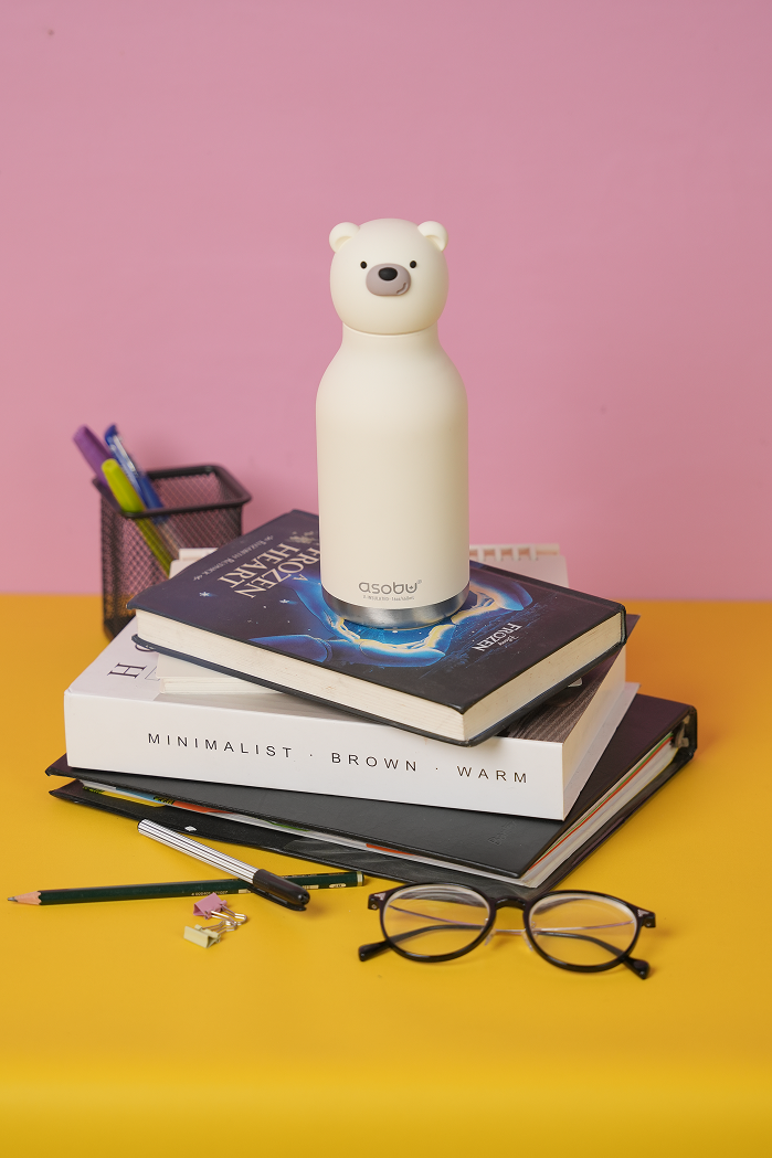 Butelka termiczna ze słomką Bestie Asobu – Niedźwiedź Polarny 460 ml