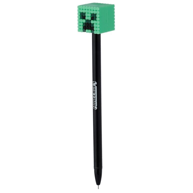 Caneta Minecraft preta com cabeça de Creeper verde da Yamann