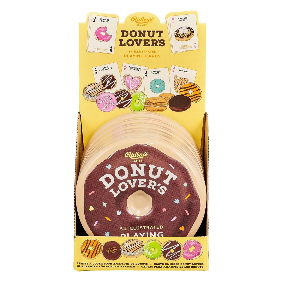 karty do gry z motywem donutów w kolorowym opakowaniu BV JACOB COMPANY z ilustracjami pączków