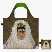 Torba Frida Kahlo LOQI z nadrukiem portretu Fridy Kahlo w białej koronkowej sukni i kwiatowej opasce