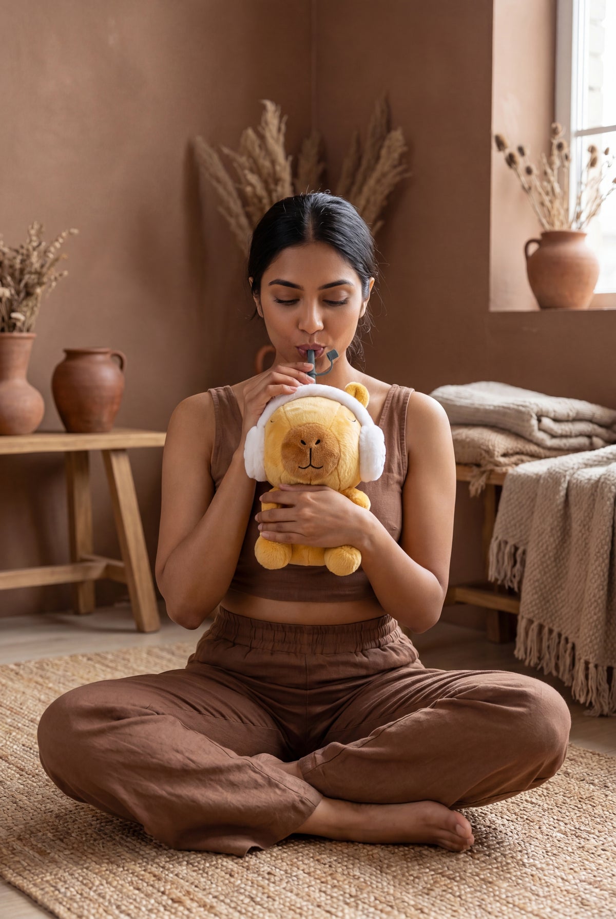 Thermal bottle in a plush case Fuzzie Asobu - Capybara
