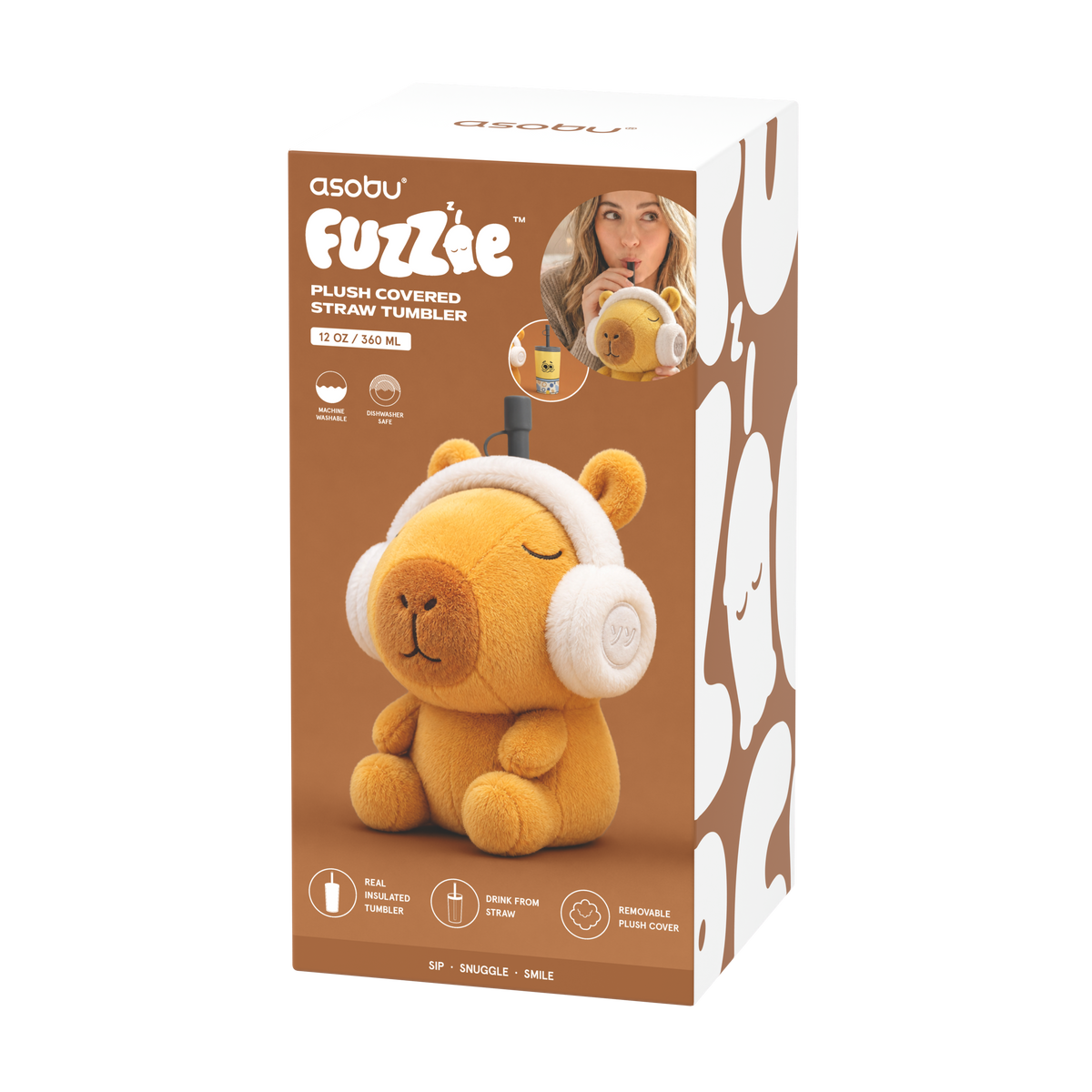 Thermal bottle in a plush case Fuzzie Asobu - Capybara