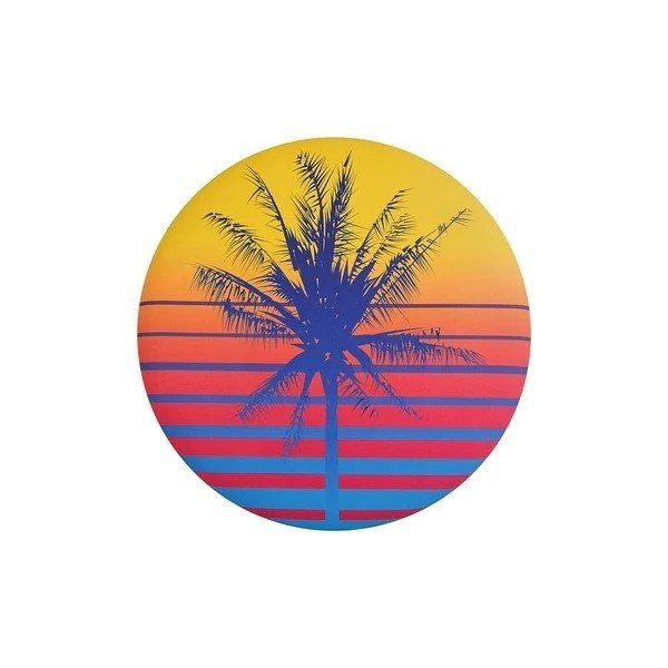 frisbee Waboba Wingman Retro Palm z palmą na tle zachodu słońca i kolorowych pasów