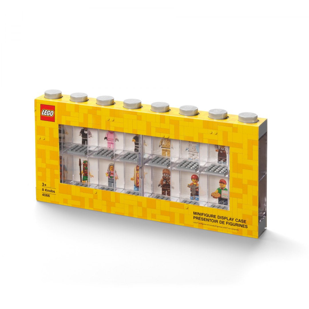 Żółta gablotka na minifigurki LEGO BV JACOB COMPANY do wyeksponowania kolekcji minifigurek