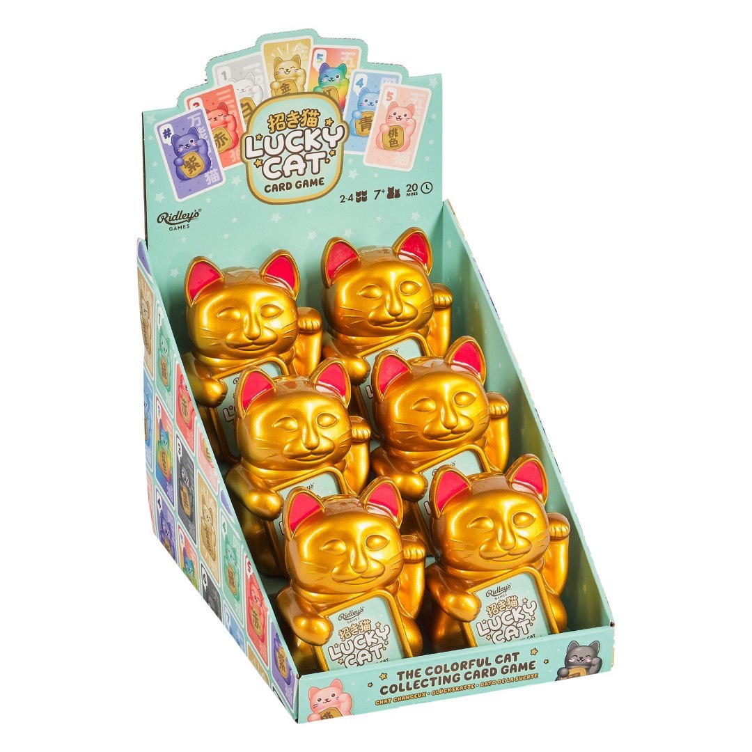 gra karciana Lucky Cat zestaw z kolorowymi plastikowymi figurkami szczęśliwych kotów w złotym kolorze