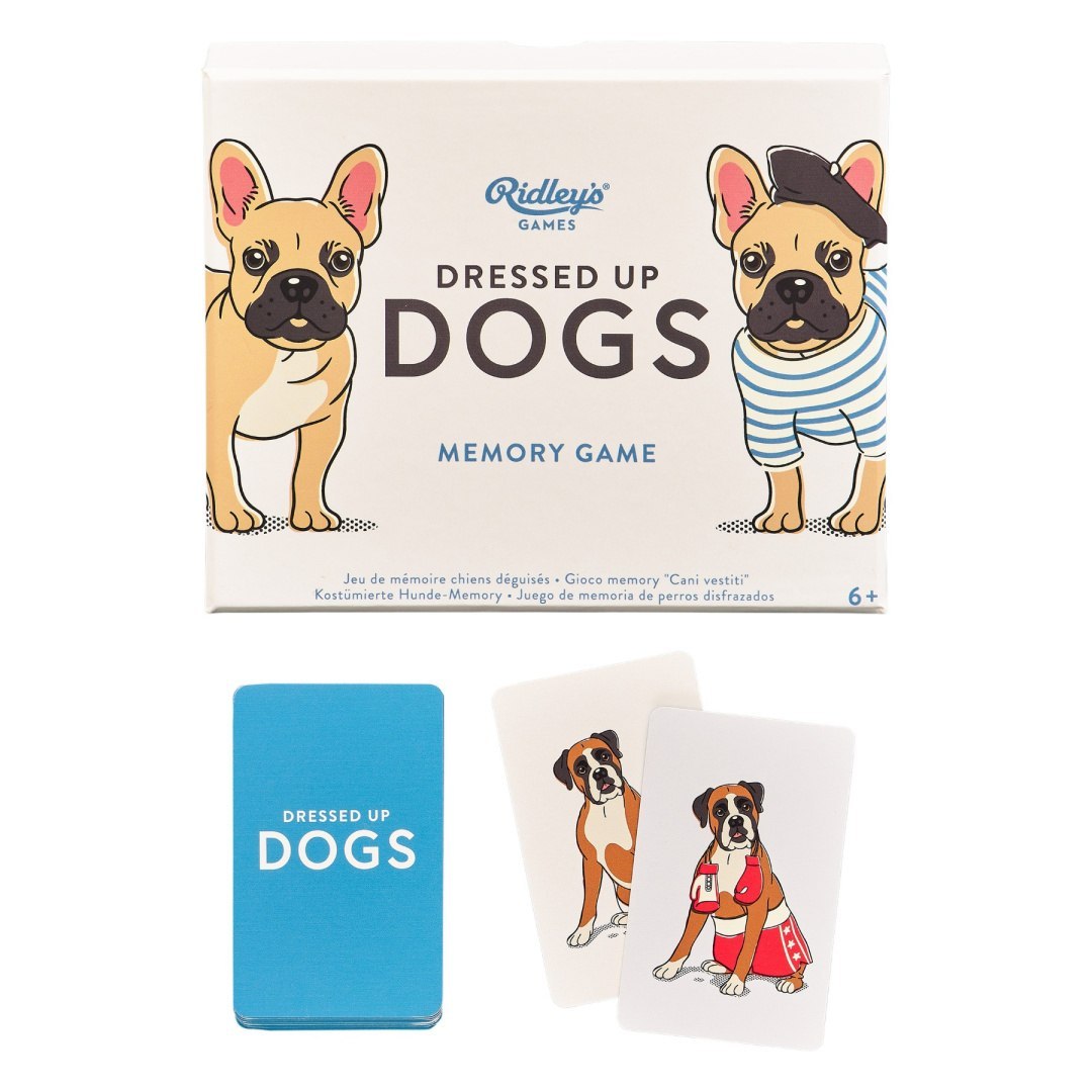 Gra memory psy Dressed Up Dogs od BV JACOB COMPANY z kartami przedstawiającymi psy w przebraniach