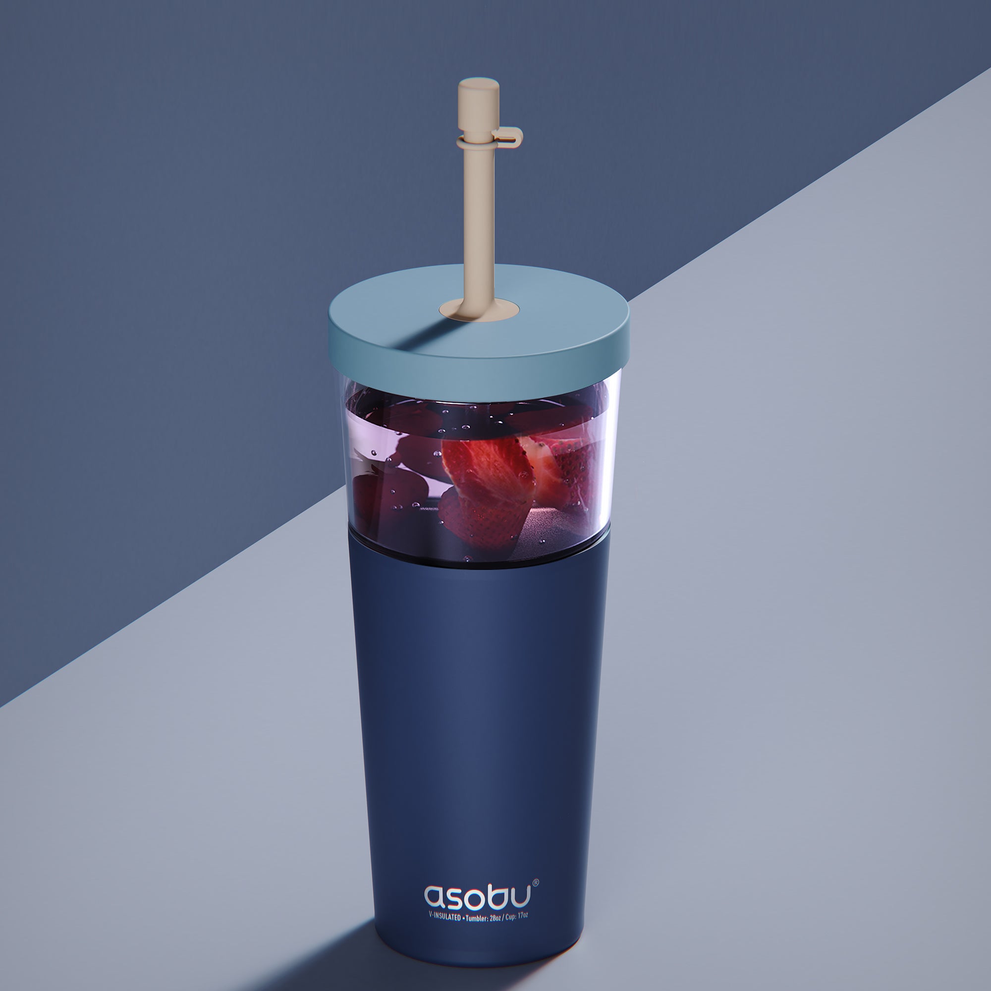 Kubek termiczny ze słomką Marina Asobu – pastel blue 850 ml