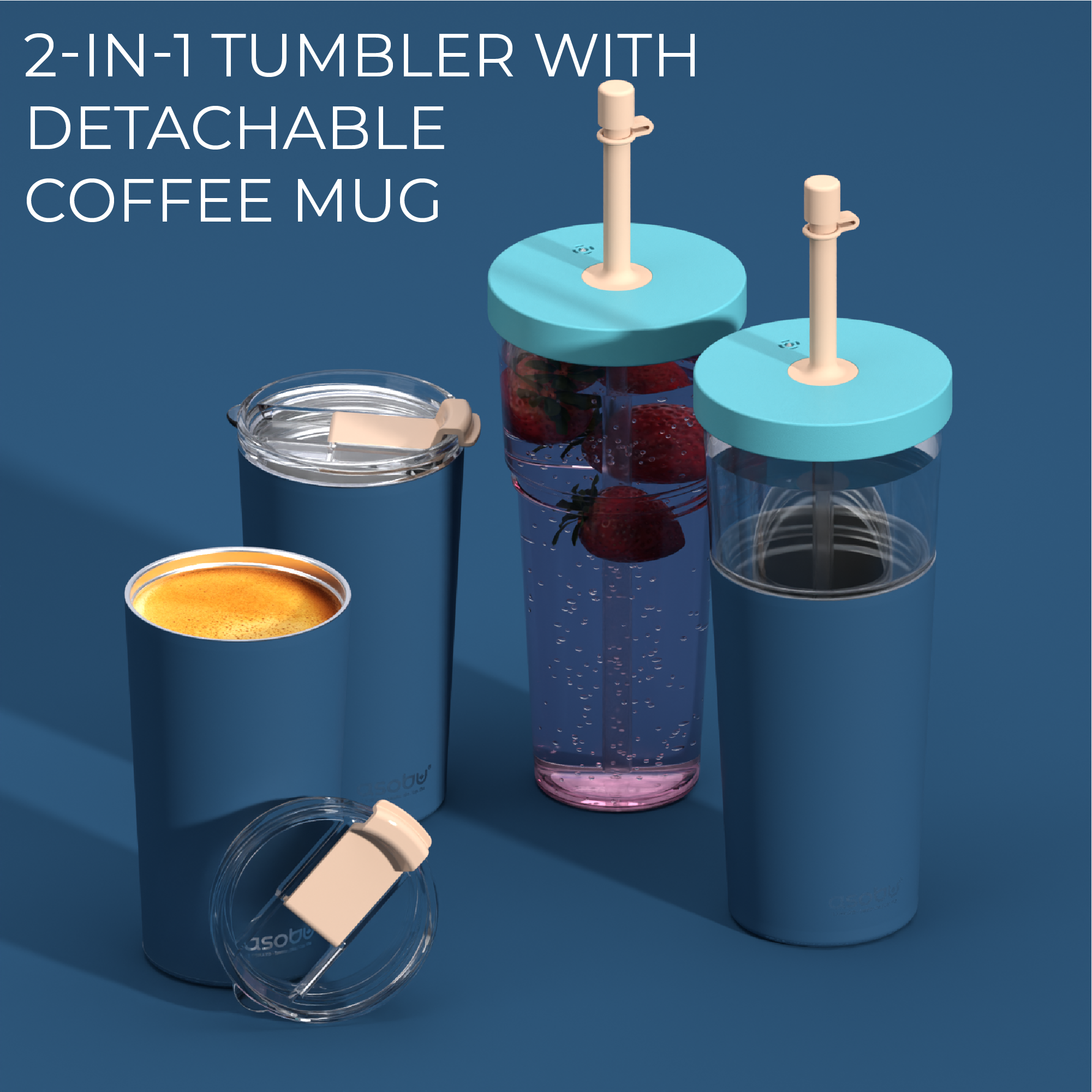 Kubek termiczny ze słomką Marina Asobu – pastel blue 850 ml