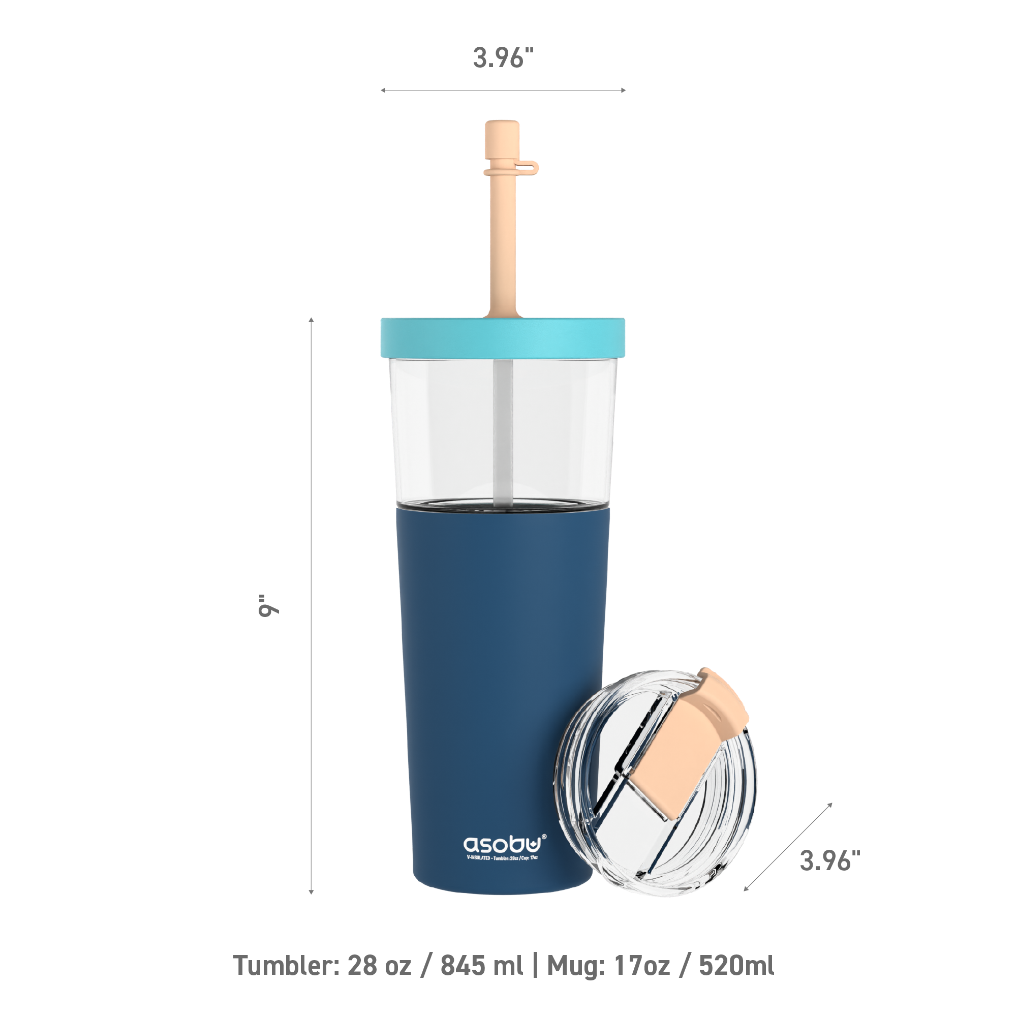 Kubek termiczny ze słomką Marina Asobu – pastel blue 850 ml