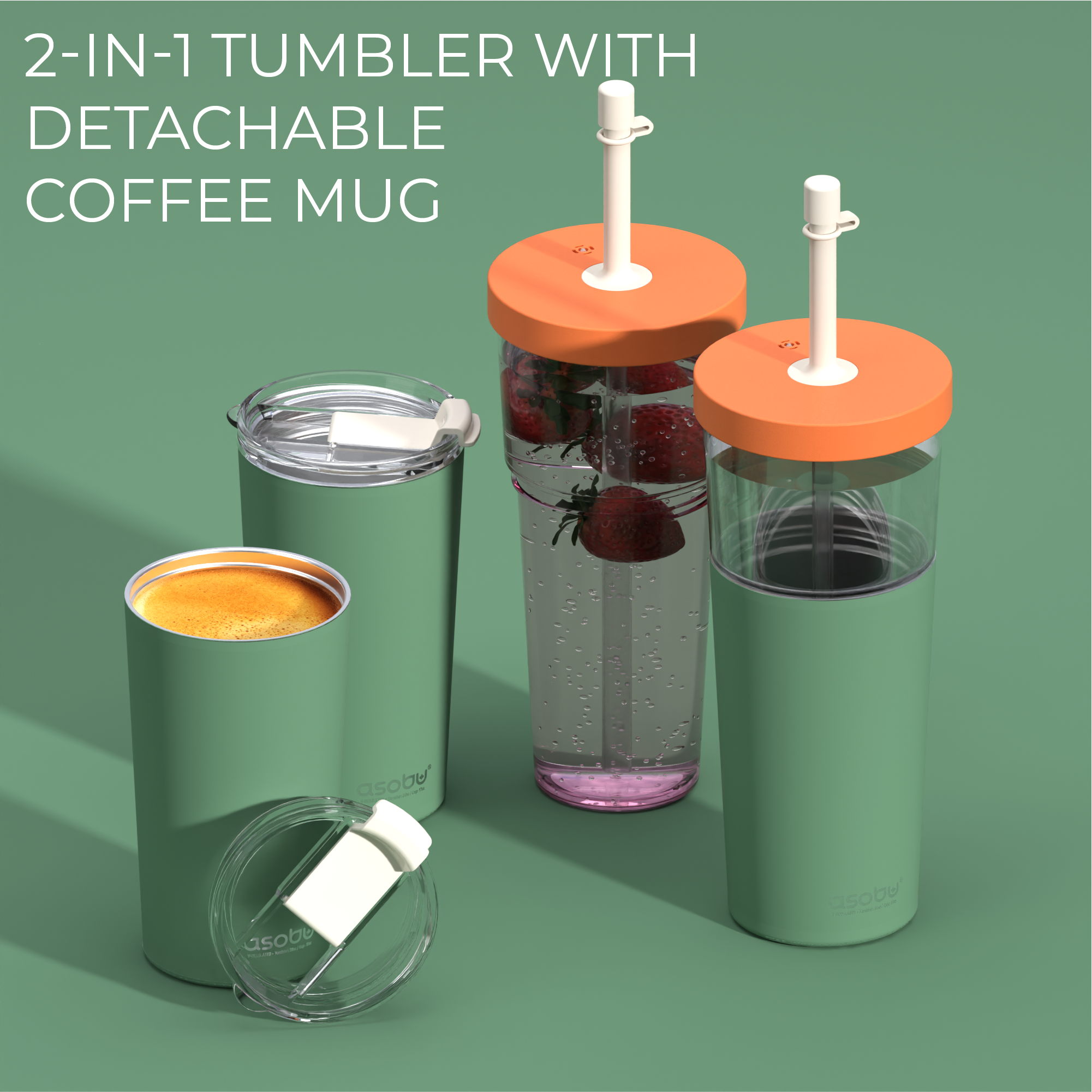 Kubek termiczny ze słomką Marina Asobu – pastel green 850 ml