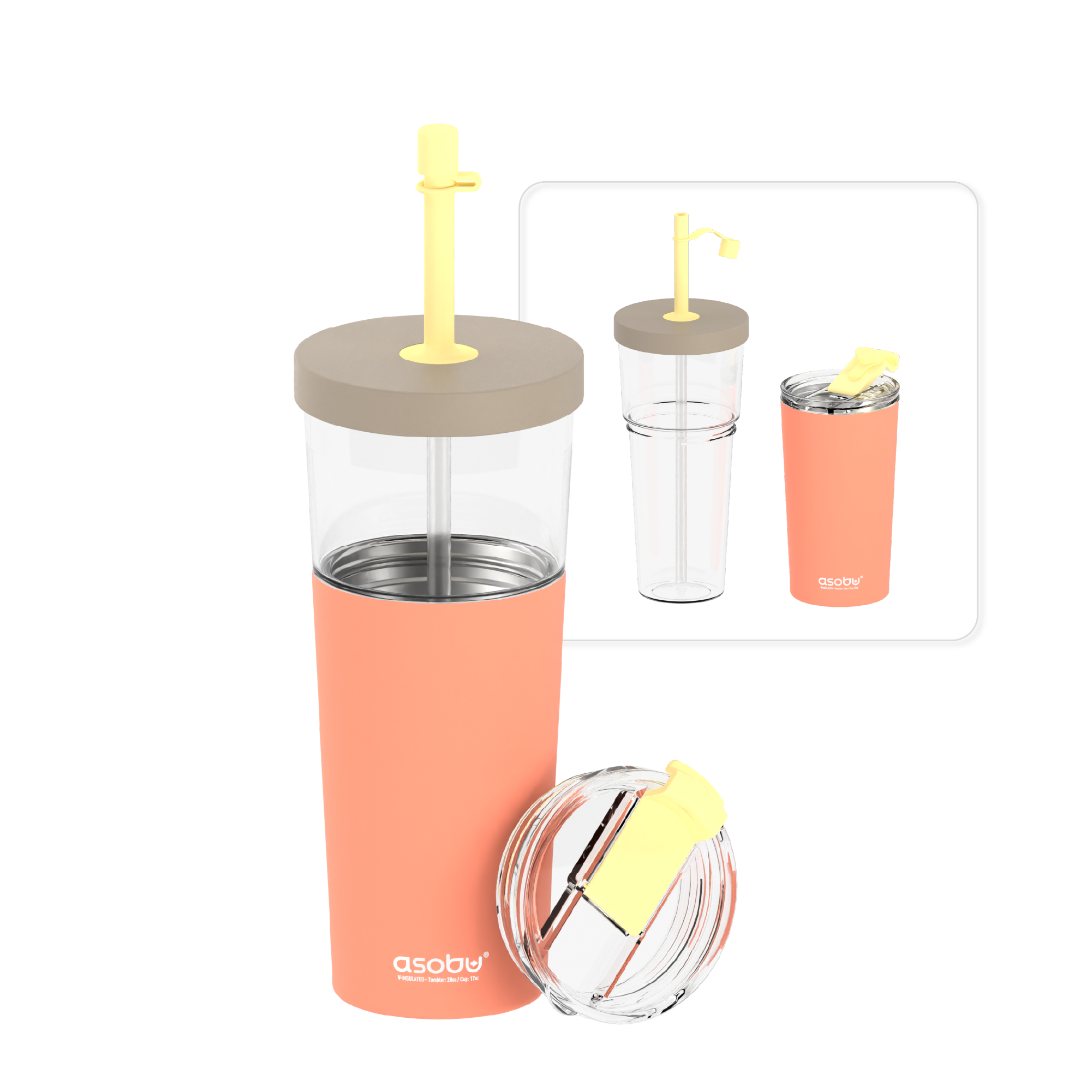 Kubek termiczny ze słomką Marina Asobu – pastel peach 850 ml