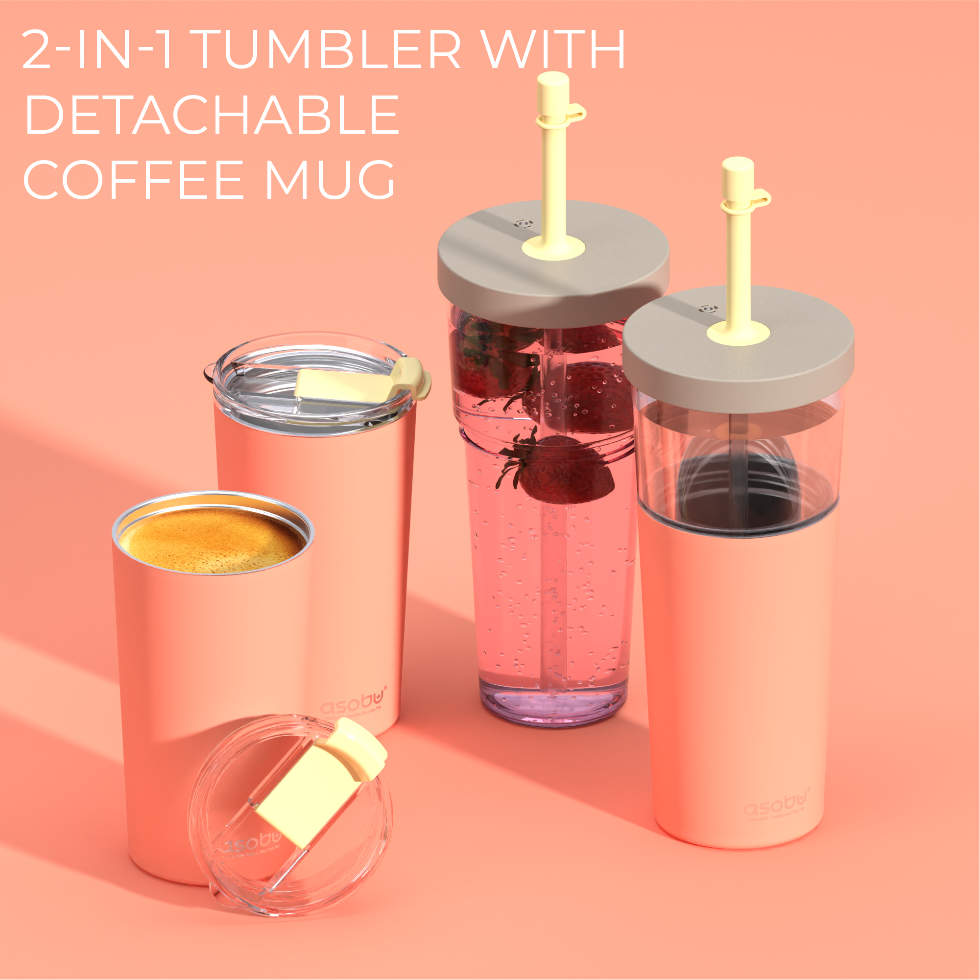 Kubek termiczny ze słomką Marina Asobu – pastel peach 850 ml