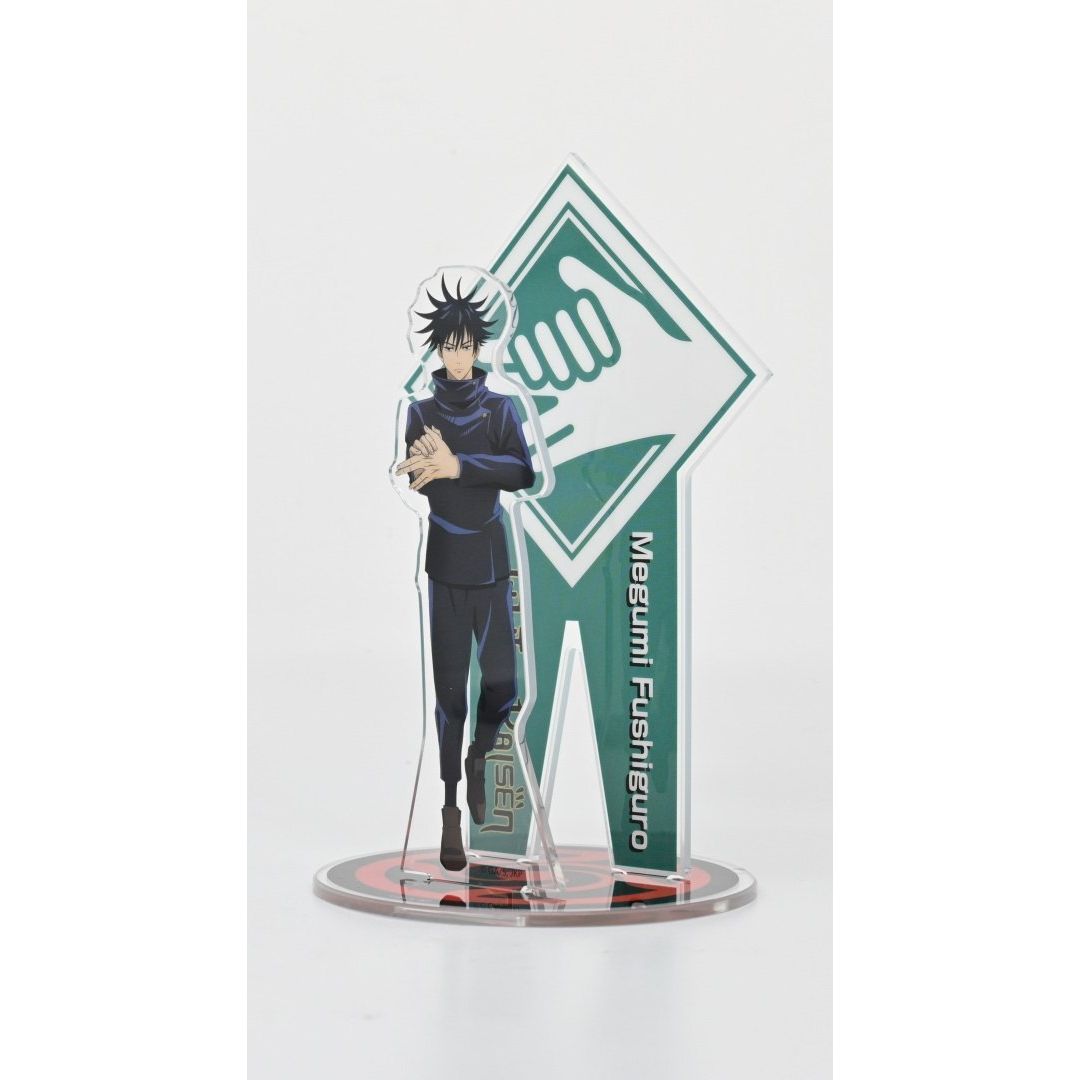 Figurka Jujutsu Kaisen Megumi Fushiguro od Yamann stojąca na przezroczystej podstawce z zielonym symbolem