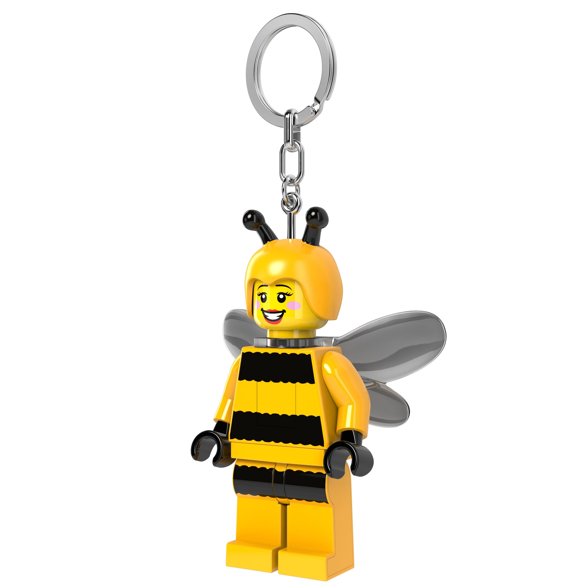 Brelok z latarką LEGO Pszczółka w kształcie kolorowej figurki pszczółki z żółto-czarnym paskowanym kombinezonem