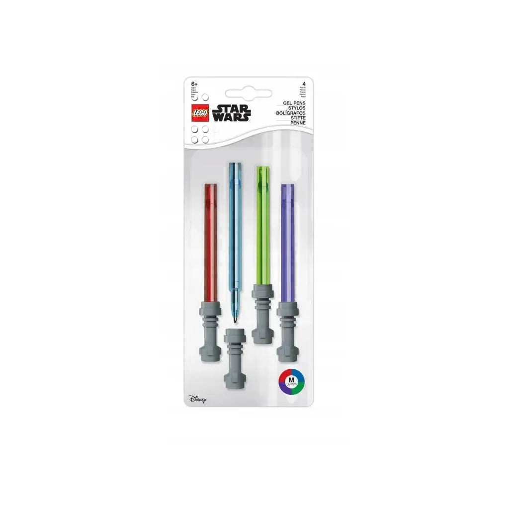 Długopisy żelowe Star Wars LEGO w czterech kolorach z motywem mieczy świetlnych