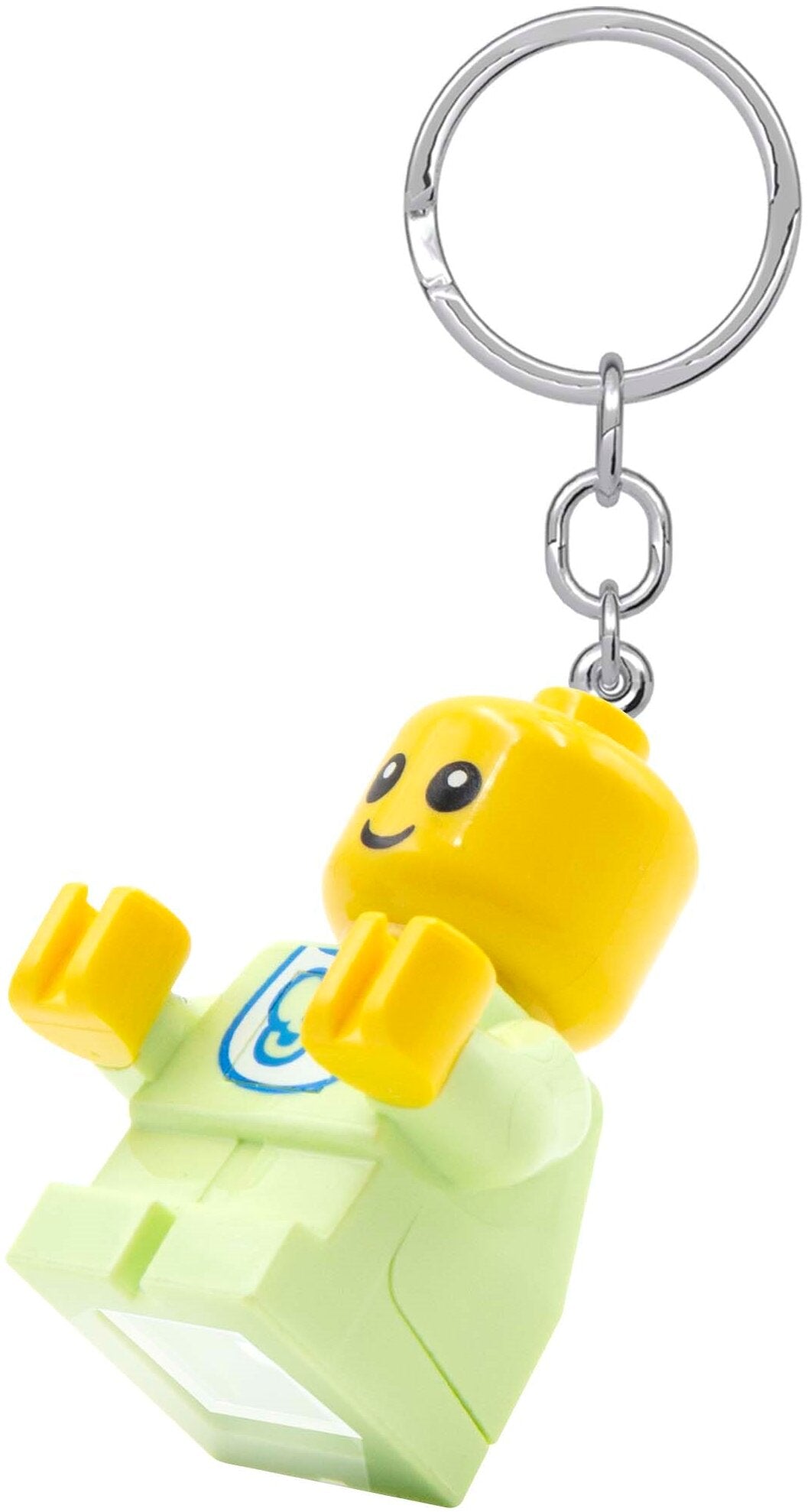 brelok z latarką LEGO minifigurka w kształcie żółtej głowy z uśmiechem na metalowym kółku