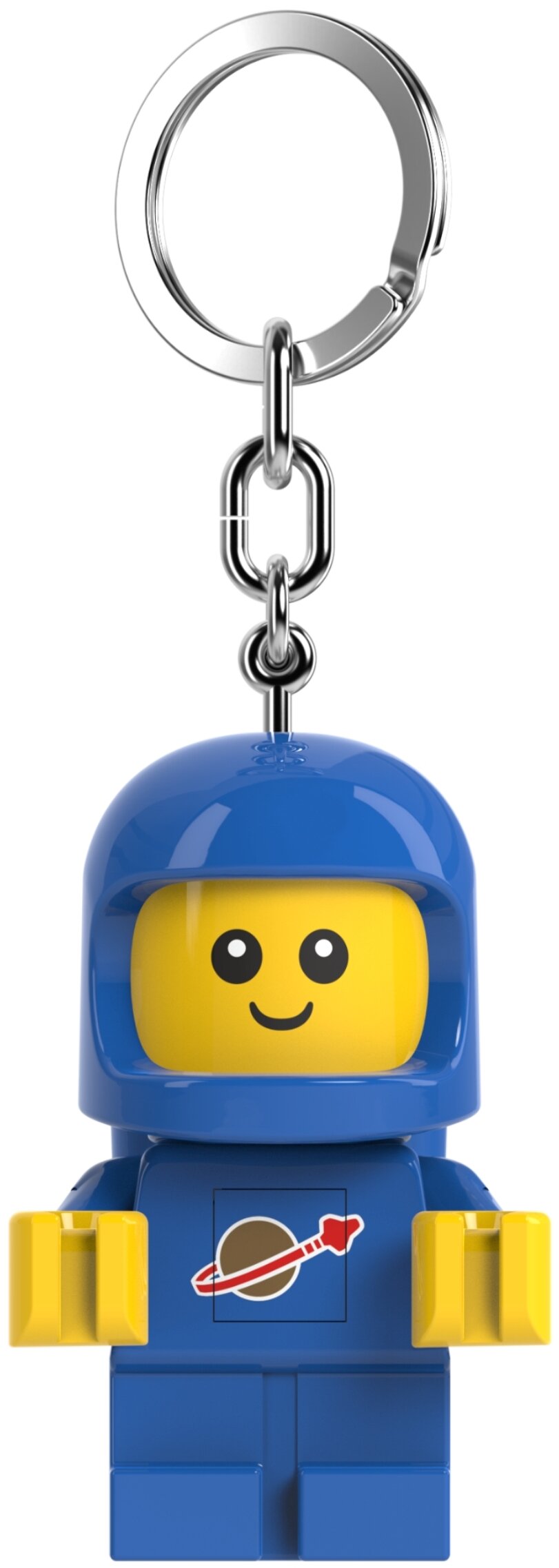 brelok z latarką LEGO astronauta w niebieskim skafandrze z symbolem planety na torsie