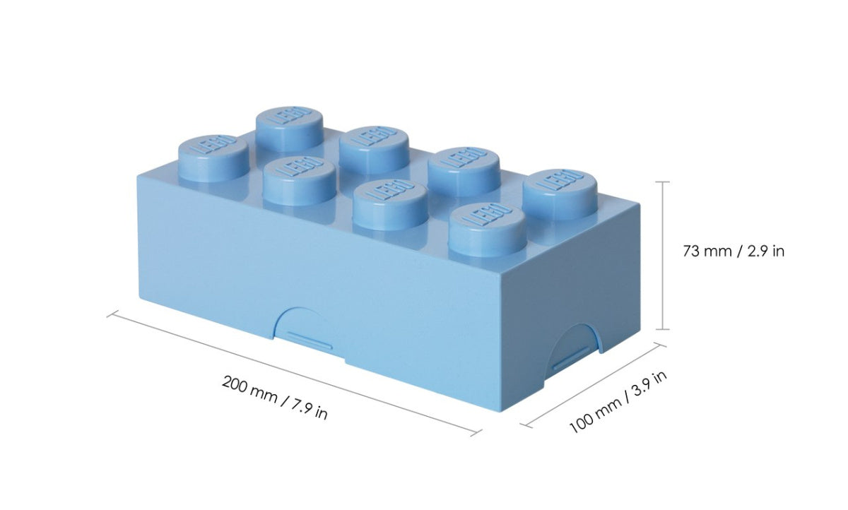 Lunchbox klocek LEGO jasnoniebieski o wymiarach 200x100x73 mm od BV JACOB COMPANY