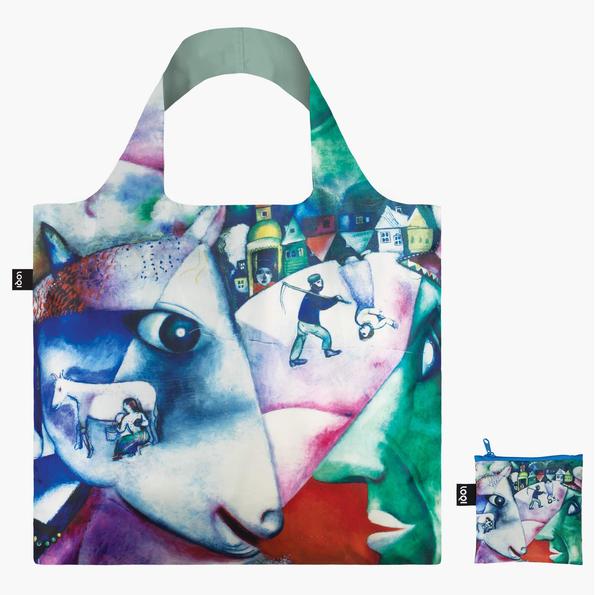 Kolorowa torba LOQI Marc Chagall z artystycznym, abstrakcyjnym wzorem inspirowanym malarstwem Marc Chagall