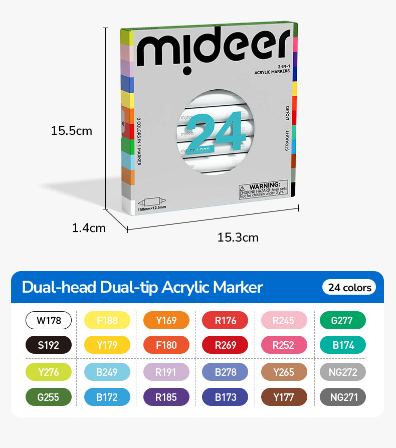 Markery akrylowe dwustronne 2w1 mideer – 24 kolory