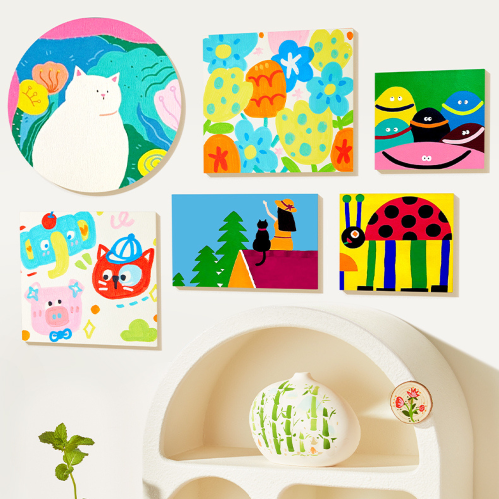 Markery akrylowe 12 kolorów użyte do stworzenia kolorowych rysunków zwierząt i kwiatów na ścianie