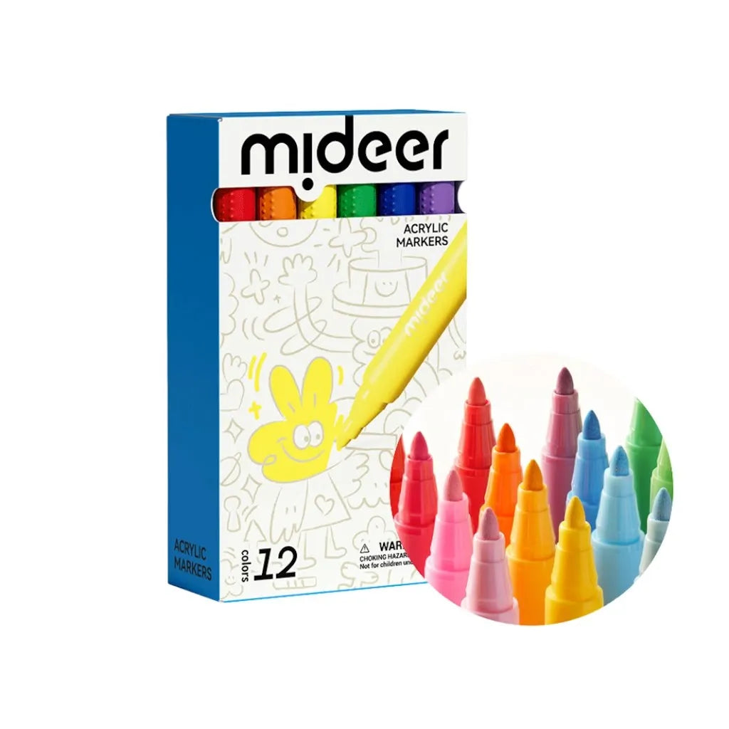 Markery akrylowe 12 kolorów w opakowaniu firmy Yamann do rysowania i kolorowania