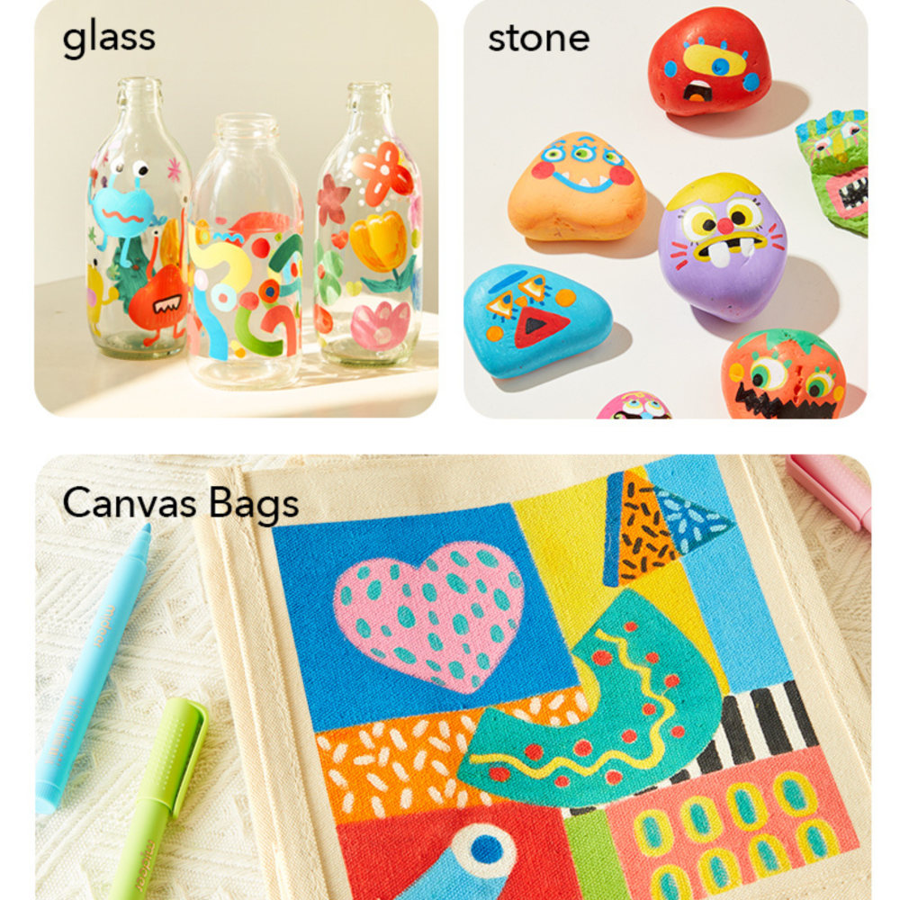 Markery akrylowe 12 kolorów do dekorowania butelek, kamieni i toreb płóciennych