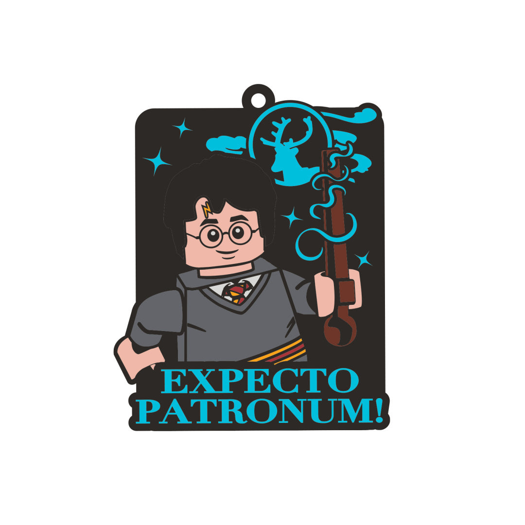 Magnes Harry Potter LEGO z postacią Harrego i napisem Expecto Patronum w stylu klocków