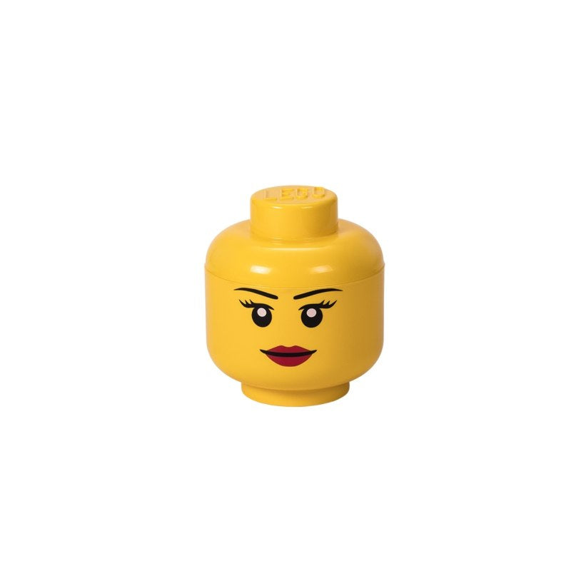 Pojemnik LEGO głowa dziewczynka żółty z nadrukowaną twarzą i czerwonymi ustami