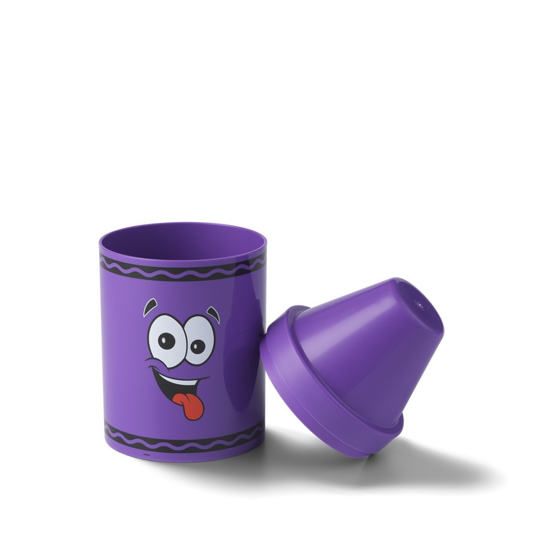 Pojemnik na kredki Crayola fioletowy z zabawną twarzą i odkręcanym wieczkiem