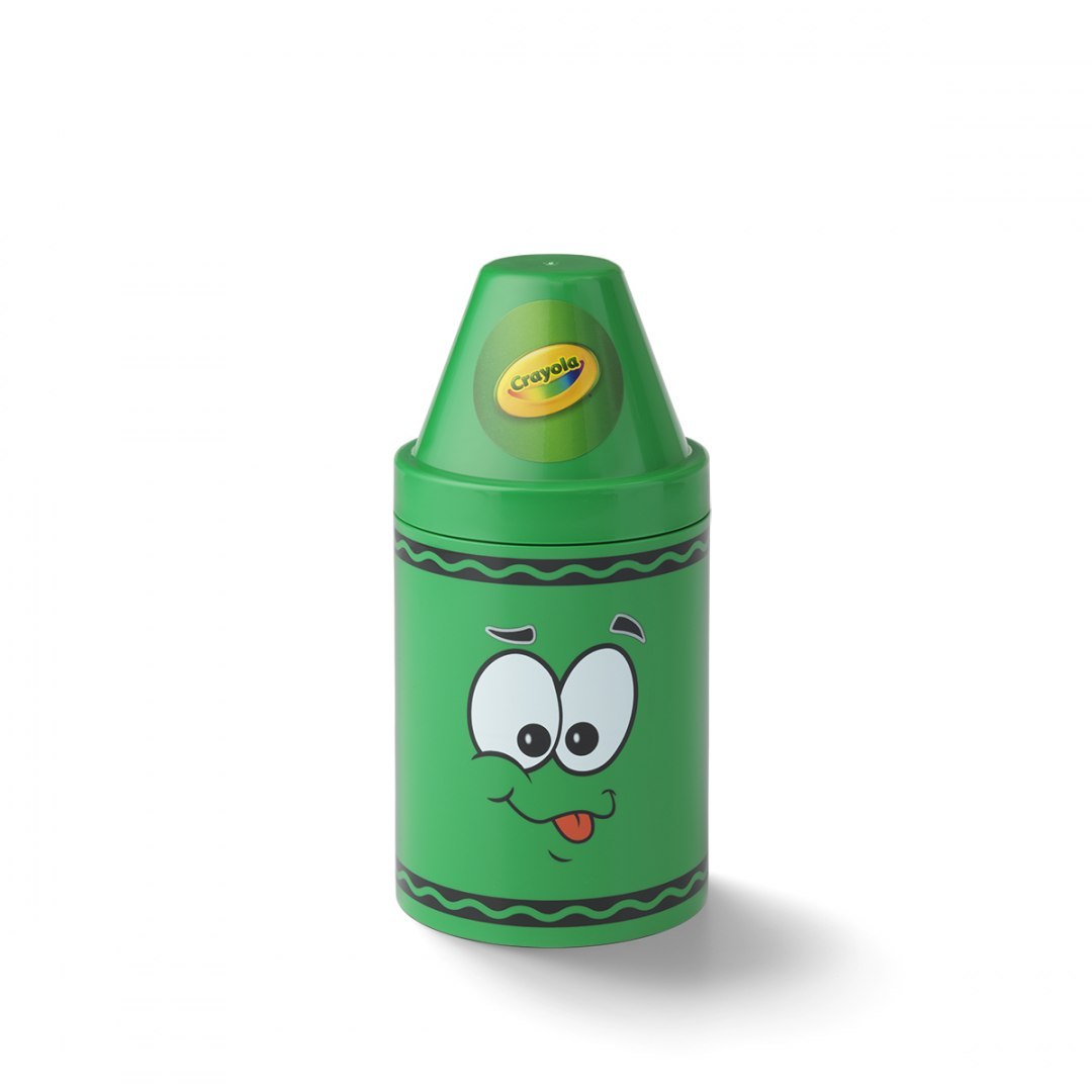 Zielony pojemnik na kredki Crayola z nadrukiem uśmiechniętej buzi od Yamann