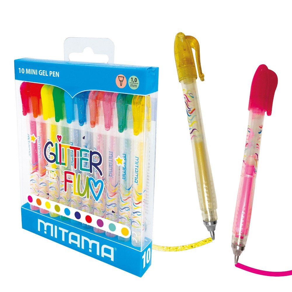Juego de 10 mini bolígrafos de gel Mitama en varios colores con tinta de color.
