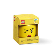Pojemnik LEGO głowa dziewczynka żółty w opakowaniu z mrugającą minifigurką LEGO