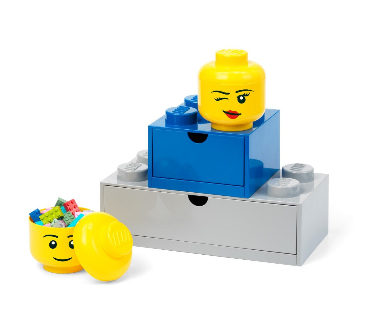 Pojemnik LEGO głowa chłopiec z żółtą główką do przechowywania klocków i organizer klocków