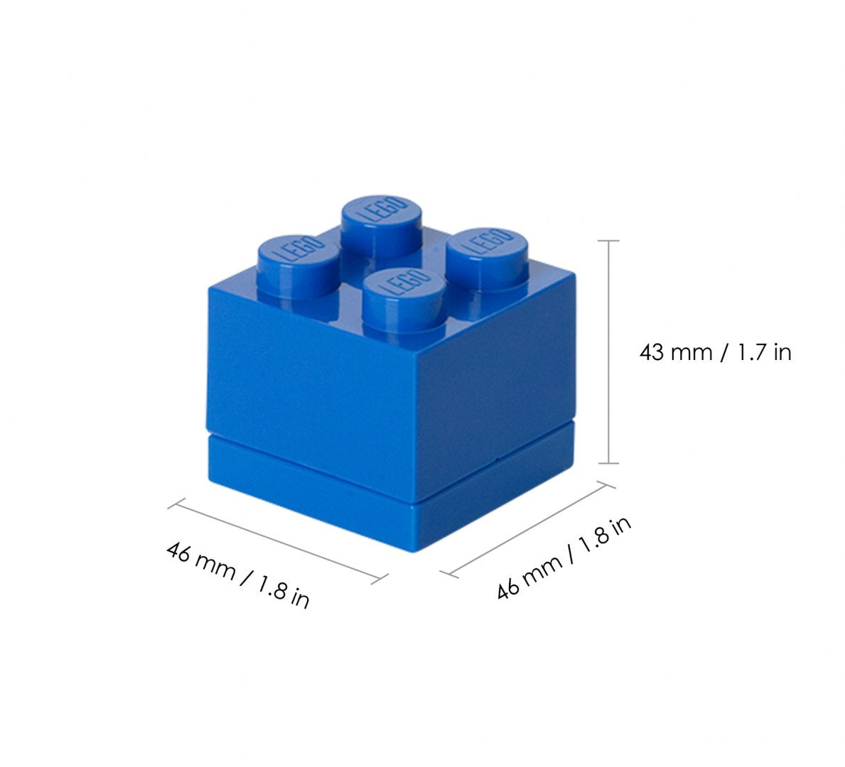 Niebieskie minipudełko klocek LEGO o wymiarach 46x46x43 mm idealne do przechowywania małych przedmiotów